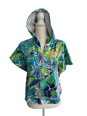 LILLY PULITZER Girl's Tropical Short Sleeve Hoodie Size Large